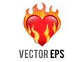 Vector classic love red glossy heart on fire icon, used for desire