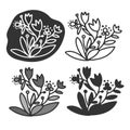 Isolated vector design set of silhouettes lined decorative abstract flowers on white background Royalty Free Stock Photo