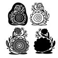 Isolated vector design set of silhouettes lined decorative abstract flowers on white background Royalty Free Stock Photo