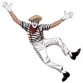 Semi realistic Cartoon mime artist character jumping