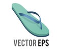 Vector green and blue single rubber flip flop, thong sandal icon