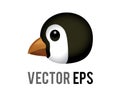 Vector head of black penguin icon with white belly, orange month