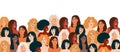Isolated vector illustration of abstract women with different skin colors. Struggle for freedom, independence, equality