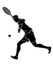 Male Tennis Player Forehand Swing, Isolated Silhouette