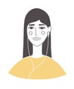 Isolated vector illustration of beautiful woman in earphones listening music, podcast or audio book