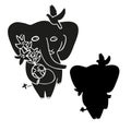 Isolated vector illustration black and white design of a cute elephant with pigeon holding a globe Royalty Free Stock Photo