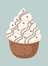 Isolated vector illustration of cupcake with chocolate, sprinkles and cream frosting. Royalty Free Stock Photo