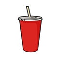 Isolated vector illustration of disposable red soda cup with straw.