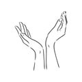 Isolated vector illustration. Elegant female hand. Hand drawn linear sketch