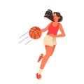 Running woman with ball, basketball player isolated vector illustration Royalty Free Stock Photo