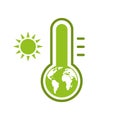 Global Warming, Ecological Issues. Thermometer earth globe and sun icon. Isolated vector illustration