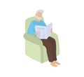 Isolated vector illustration of grandfather sitting in the armchair