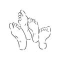 Isolated vector illustration. Hand drawn sketch of a bare human foot or sole.