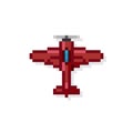 Pixel art 8 bit arcade fighter air plane red isolated vector illustration