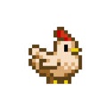 Pixel art 8-bit brown chicken hen icon - isolated vector illustration