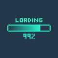 Pixel art 8-bit cyber futuristic loading bar 99 percent - isolated vector illustration