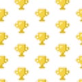 Pixel art 8-bit pattern golden winner cup on white background - isolated vector illustration