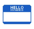 Pixel art 8-bit Blue blank name tag sticker HELLO my name is on white background - isolated vector illustration Royalty Free Stock Photo