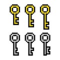Pixel art 8-bit Set of different style pixelated keys - isolated vector illustration