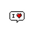 Pixel art 8-bit speech bubble I love heart message - isolated vector illustration