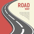 Isolated vector illustration of roadway. Flat transportation infrastructure element banner template. Winding road Royalty Free Stock Photo