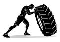 Tire Flip Gym Exercise, Male Silhouette