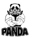 Isolated vector illustration a strong wild panda- man in a gas mask