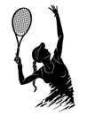 Female Lawn Tennis Sport Silhouette , Serving Position Royalty Free Stock Photo