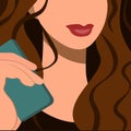 A young girl is calling on the phone. Isolated vector illustrations with a brunette close-up. Bright lips, dark hair