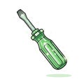 Green Phillips head screwdriver tool vector illustration with shadow. Royalty Free Stock Photo