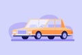 Isolated vector isometric yellow car in flat design. Taxi sedan. Concept of taxi service, vintage and old automobile for template