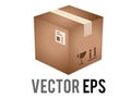 Vector light brown cardboard package box icon with shipping label and taped shut Royalty Free Stock Photo