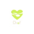 Isolated vector logo for catering business. Restaurant emblem. Light green colors. Valentines Day greeting card for chef