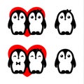 Isolated vector penguin couple logo set. Winter illustration. An