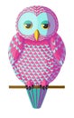 Isolated vector pink and turquoise owl sitting on the branch.