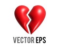 The isolated vector red love heart broken in two 3D icon