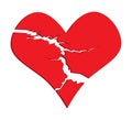 The isolated vector red love heart broken in two emoji icon, breaking heart, brokenhearted tatoo Royalty Free Stock Photo