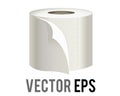 Vector roll of white toilet, washroom or kichen tissue paper icon with sheet unfurling