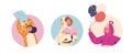 Isolated Vector Round Icons Or Avatars With Cartoon Kids Characters in Cute Sleepwear For Pajama Party Ready for Fun Royalty Free Stock Photo