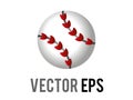 Vector round white ball for baseball icon with regulation red stitching