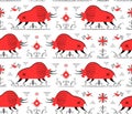 Isolated vector seamless pattern. Stylized Russian folklore. Royalty Free Stock Photo