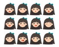 Set of Adorable Girl facial emotions. Girl face with different expressions. Schoolgirl portrait avatars. Variety of emotions teen