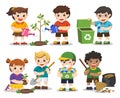 Set of Cute kids volunteers . Save Earth.