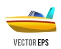 Vector side of yellow roofless speedboat icon with gradient blue window