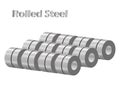 Rolled steel coil Isolated vector, steel straps in factory warehouse, metal iron sheet industry