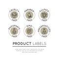 Logo Set Badge Ingredient Warning Label Icons. GMO, SLS, Paraben, Cruelty, Sulfate, Sodium, Phosphate, Silicone Royalty Free Stock Photo