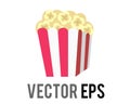 Vector sweet butter pop corn junk food icon with red, white classic paper cup box