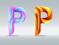 Logo fonts. Creative twisted letter P. Abstract 3D font. Caramel and ultraviolet colors. An elegant typographic concept.