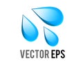 Vector three light blue droplets icon, as sweat beads, splashing down to right Royalty Free Stock Photo