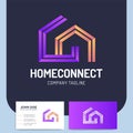 Isolated vector two line style home connect logo or building icon